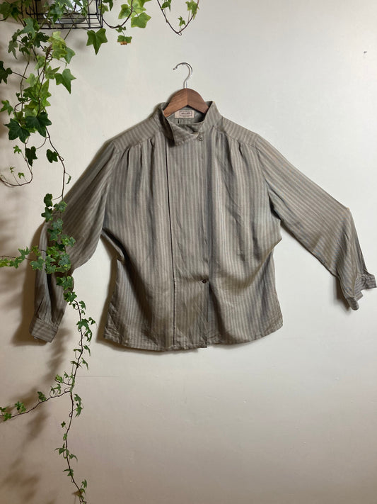 80s Grey Vertical Striped Shirt Made in Italy