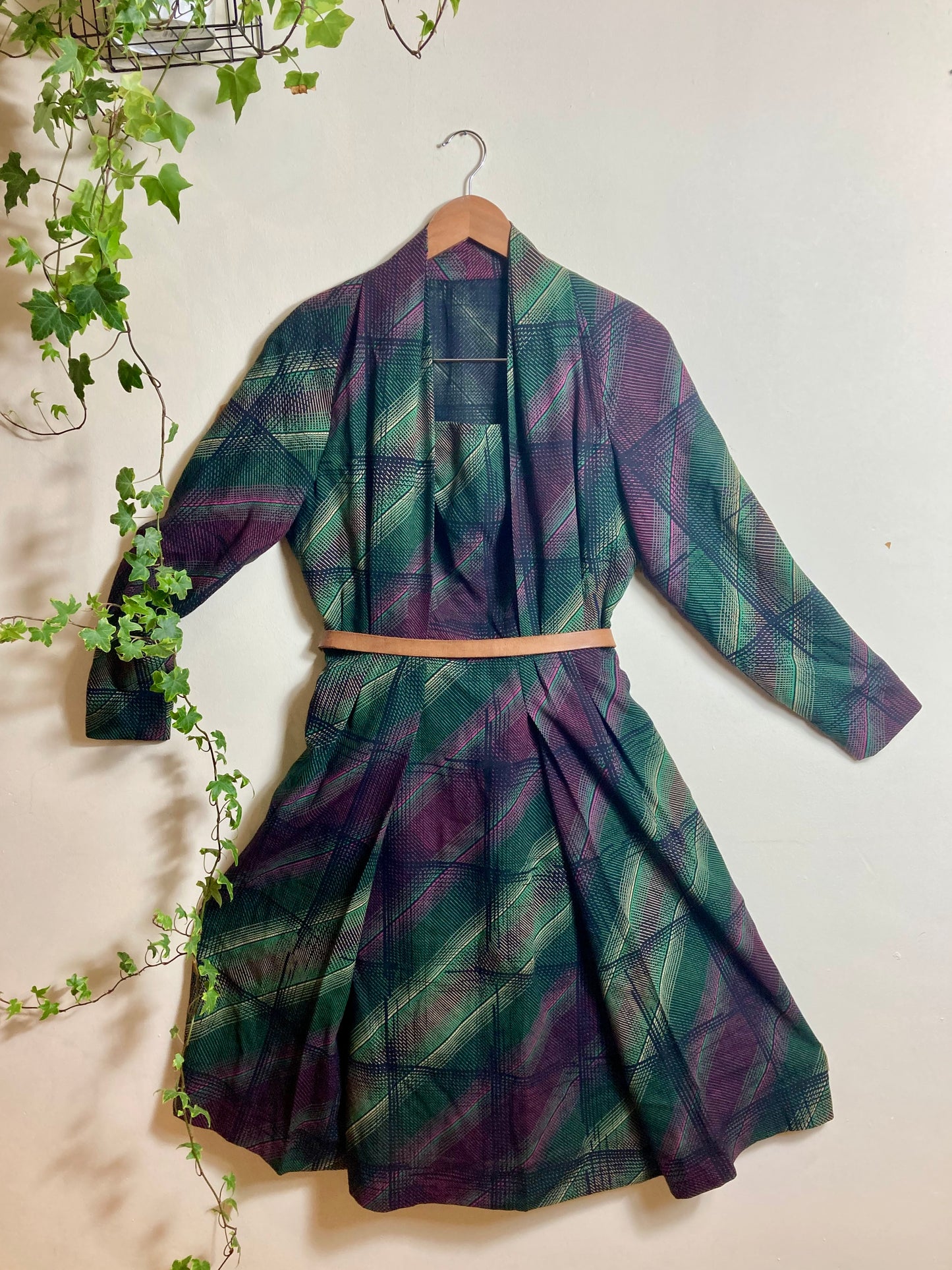 Purple and Green Tartan Dress, Tailored, High-Quality Fine Wool