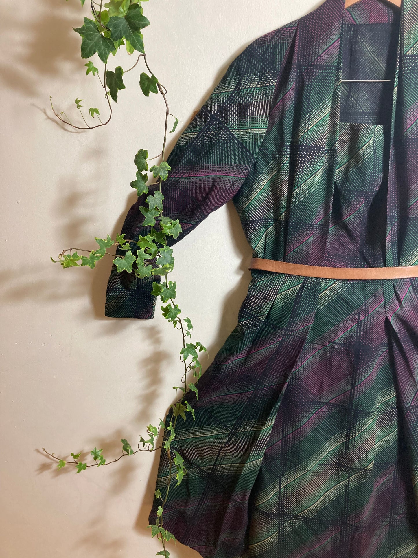 Purple and Green Tartan Dress, Tailored, High-Quality Fine Wool