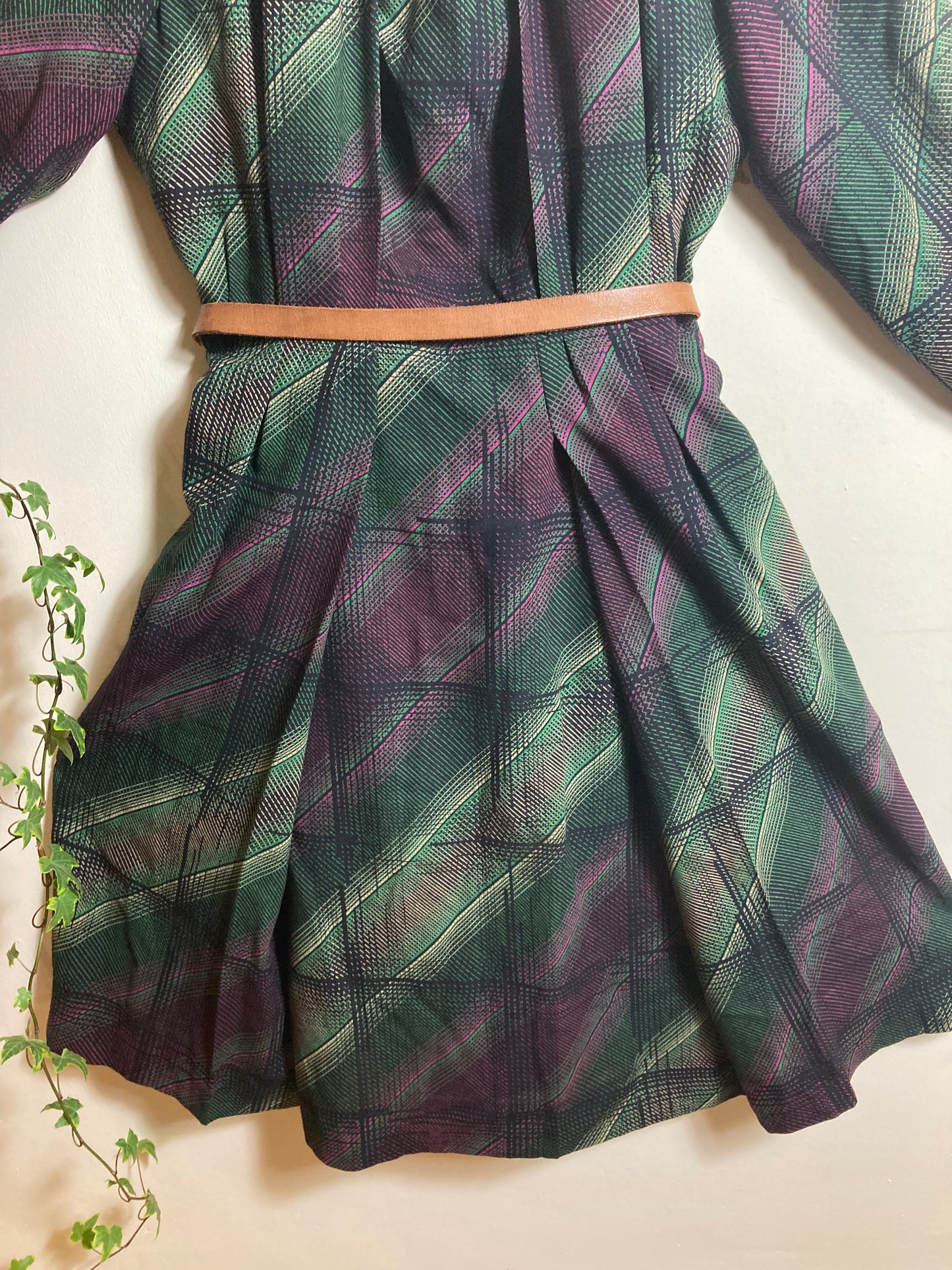 Purple and Green Tartan Dress, Tailored, High-Quality Fine Wool