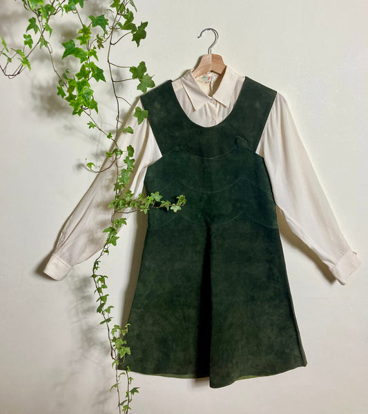 Mini Dark Green Suede Leather Dress